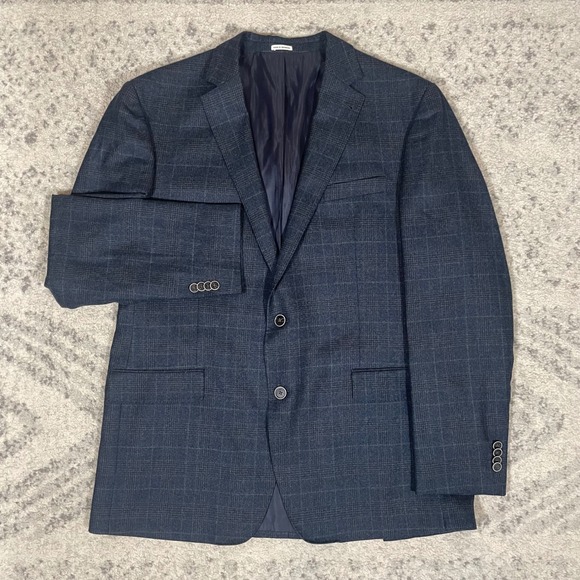 Joseph Abboud Reda 1865 Wool Plaid Suit Jacket Blazer Sport Coat Men 46L Blue - Picture 2 of 9